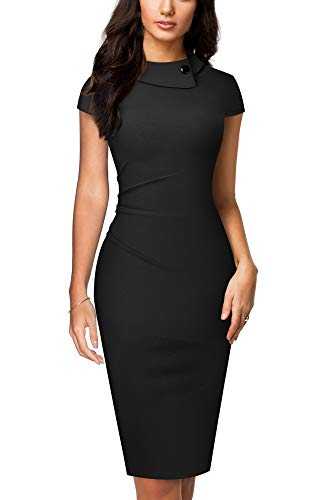 HOMEYEE Women's Vintage Lapel Ruched Bodycon Business Pencil Dress B574