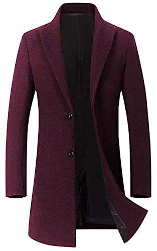 WZIKAI Mens Trench Coat Slim Fit Wool Blend Coat for Men Fall Winter Single Breasted Business Top Overcoat