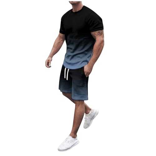 NNGOTD Mens Personality Sport Set 2 Piece Athletic Sweatsuit Short Sleeve Casual Sports Hoodie Shorts Set Matching Lounge Set Jogging Sport Fitness Graphic Tees and Short Pants Sportswear Suit