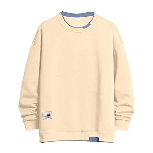 NQyIOS Mens Jumper Sweatshirt Male Casual Solid Patchwork Hoodless Long Sleeve Hoodless Sweatshirt Blouse UK Premium Sweatshirts Plain Workwear Casual Crewneck Jumper Sweater Sports Leisure