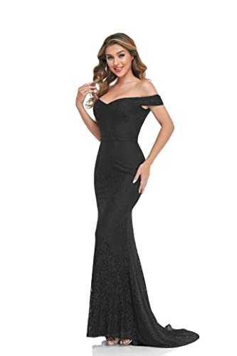 Women's Vintage Off Shoulder Floral Lace Glitter Prom Evening Cocktail Maxi Long Dress Unique high Low Hem