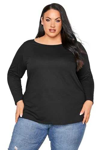 Yours Curve Essential Cotton Soft Stretch Long Sleeve Scoop Neck Tee T-Shirt - Women's - Plus Size Black