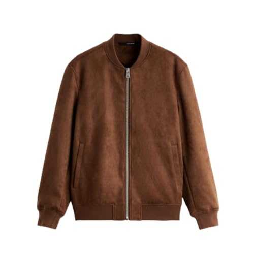 FWSHANGMAO Brown Leather Bomber Jacket Men Vintage Motorcycle Coat Suede Jacket Pure Color Imitation Faux Leather Coat Windproof Jacket Casual Biker Coat Outdoor Sports for M-Xxl