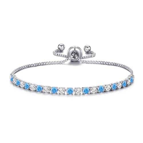 Philip Jones Silver Plated Adjustable Blue Tennis Bracelet Created with Zircondia® Crystals