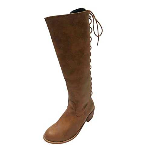 Women's Winter Boots Women's and Winter Fashion Pretty Plain Boots with Thick and Square Heel Round Toe and Side Zip Shoes Women Elegant Small Heel