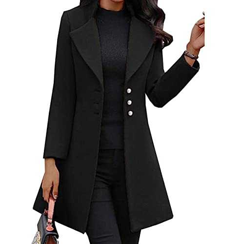 Winter Mid-Length Wool Lapels Look Thin, Solid Color Slim Women'S Woolen Coat Jacket