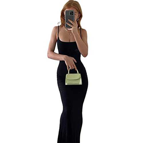 Geagodelia Women's Summer Maxi Dress Ladies Sexy Spaghetti Strap/Long Sleeve Bodycon Long Party Dresses Y2k Aesthetic Clothes