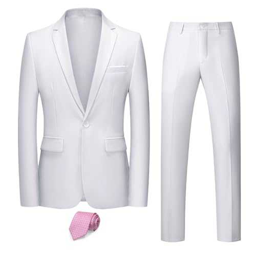 Hihawk Men's 2 Piece Slim Fit Suit with Stretch Fabric, Solid One Button Blazer Jacket Vest Pants Set with Tie.