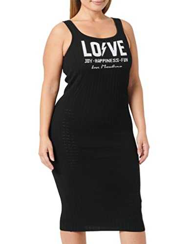 Love Moschino Women's Sleeveless Long Ribbed Dress_Logo & Flash Print, Black (Black C), 8 (Size: 40)