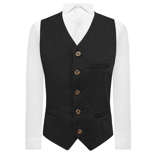 King & Priory Donegal Tweed Waistcoat in Black, Navy, Burgundy, Green & Maroon