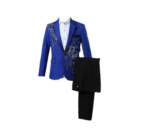 Men's 2-Piece Suit for Wedding Banquet Host Dance Prom Christmas Costume Chinese Style Blazer Pant Set