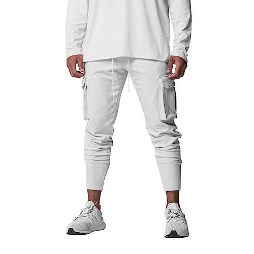 Mens Cargo Trouser Jogger Work Sweatpant Warm and Comfortable Fleece Bottoms Plain Casual Work Drawstring Pant Mens Hiking Jogger Workout Athletic Pant Track Pant Pockets Training Gym Running