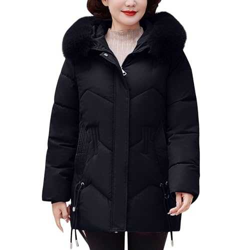 Womens Winter Parka Jackets with Faux Fur Trim Hood Fashion Warm Padded Puffer Coats Zip Up Outerwear with Pockets