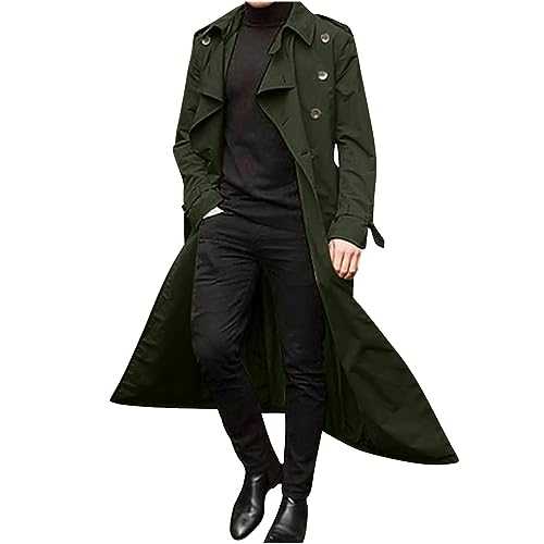 HAOLEI Mens Trench Coat Regular Fit Full Length Casual Smart Overcoat Formal Business Long Jackets Long Pea Coats Windproof Windbreaker Winter Warm Outwear UK Size 10-18