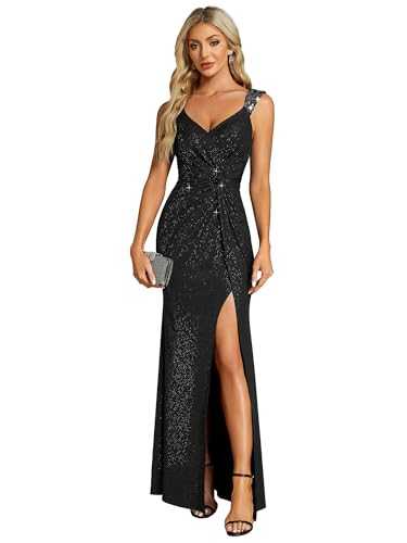 Ever-Pretty Maxi Formal Evening Dress Elegant Sequin V Neck and High Slit Prom Dress 01888