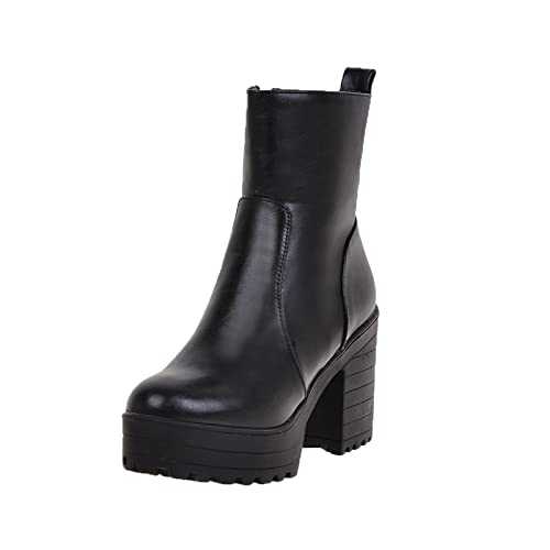 Winter Boots for Women UK Sale Heel Chunky Platform Leather Booties Winter Boots for Womens Waterproof Solid Ladies Boots Black Ankle Booties for Ladies Mid Calf Cowboy Boots Plus Size 2.5-7.5
