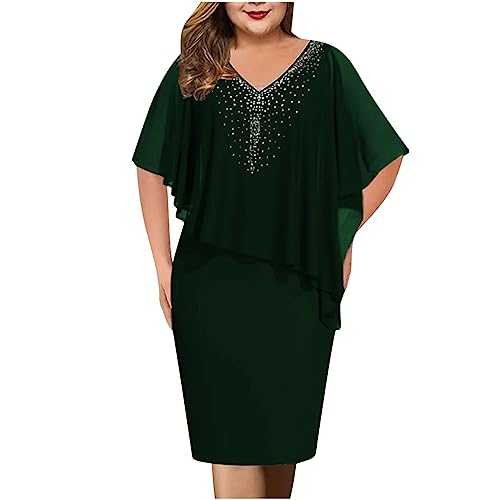 Dress for Women UK Sale Clearance Plus Size Sequin Chiffon Dresses Party Evening Clubwear Midi Dress Elegant Sexy Casual Dress Cocktail Lace Half Sleeve Summer Dress Wedding Guest Outfit