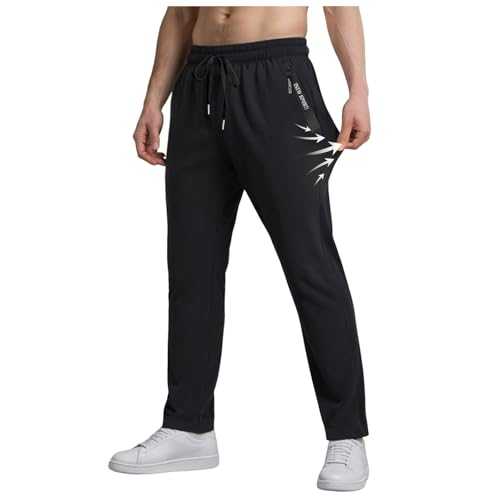 Men's Jogging Sweatpants with Zip Pocket Solid Color Casual Trousers for Men UK Elastic Drawstring Waist Quick Dry Joggers Straight Leg Lightly Tracksuits Bottom Sports Gym Trousers
