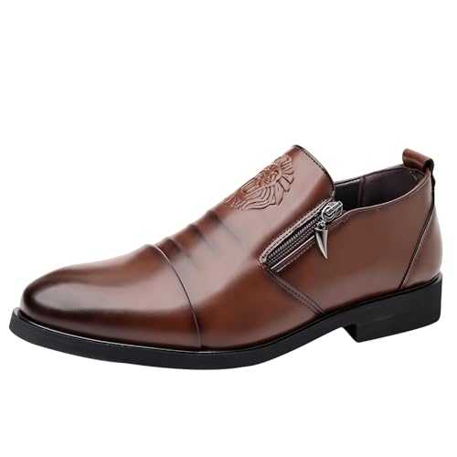 Men's Formal Oxford Shoes Mens Pointed Toe Leather Shoes with Zip Classic Business Office Leather Shoes Patent Leather Oxford Shoes for Men Elegant Evening Party Shoes for Men