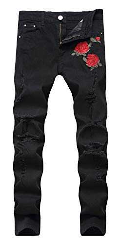 Qazel Vorrlon Men's Slim Fit Black Stretch Destroyed Ripped Skinny Denim Jeans