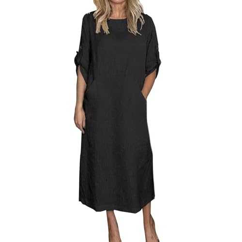 HOOUDO Womens Summer Dresses Loose Retro Bohemian Dresses Ruffle Sleeve V Neck Beach Dresses Skater Floral Printed Sundress with Pockets Tunic Dresses