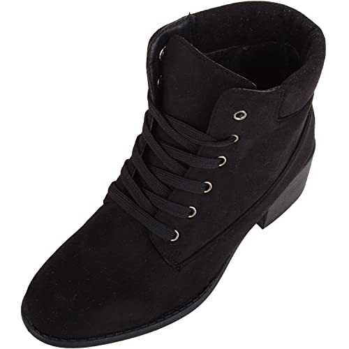 ABSOLUTE FOOTWEAR Womens Slip On Lace Up Heeled Smart Casual Ankle Boots