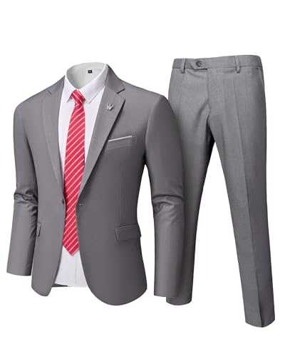 MrSure Men's Suit, 2 Piece Slim Fit Jacket and Pants with Tie, One Button Blazer Trouser for Weddings Proms