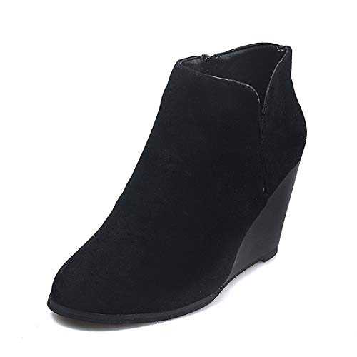 Women's Wedge Ankle Boots Fashion Casual Winter Booties Round Toe Suede Warm Boots Zipper