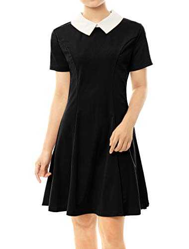 Allegra K Women's Peter Pan Contrast Doll Collar Short Sleeves above Knee Flare Dress