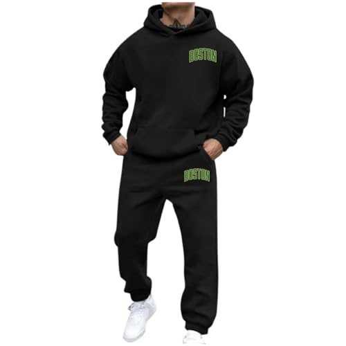 Mens Full Tracksuit Set Plain Athletic Tracksuit Long Sleeves Hooded Top with Joggers Sweatpants Casual Sports Activewear Set Adults Y2K Activewear Sweatsuits Fleece Tracksuit Bottoms Xmas