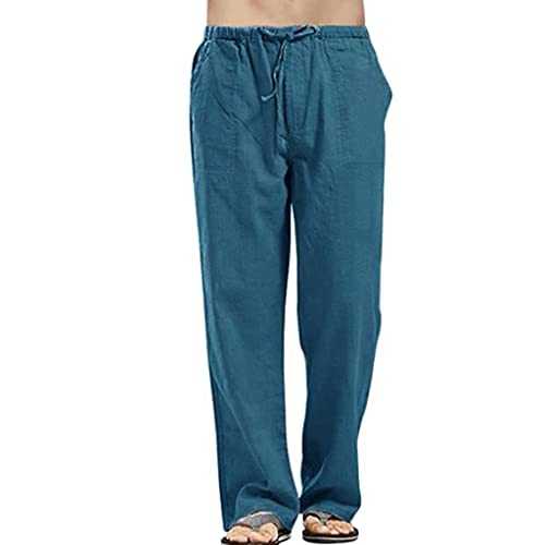 BiCophy Mens Oversize Linen Lounge Trousers Plus Size Loose Fit Straight Casual Yoga Pants Loungewear Quick Dry Lightweight Hawiian Vacation Summer Beach Pants
