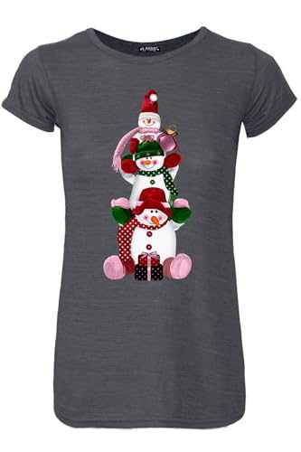 MBN Womens Ladies Christmas Round Neck Cap Sleeve Snowman Printed Xmas T-Shirt Top