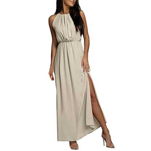 Summer Dresses for Women UK Long with Sleeves Casual Solid Color Sleeveless Long High Round Neck Sexy Cotton Formal Short Dresses