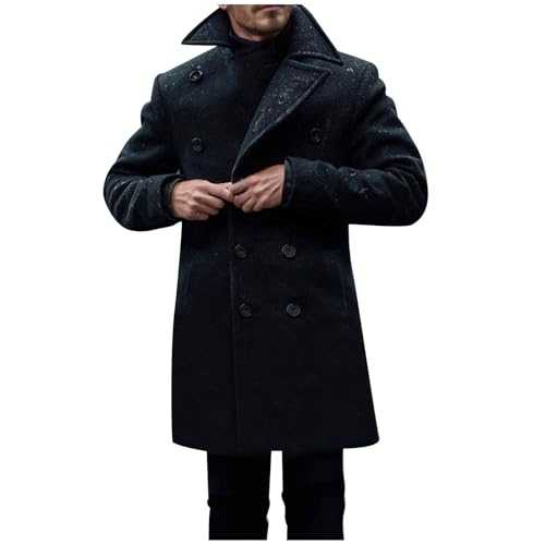 Mens Trench Coat Mid Length Clearance,Wool Trench Coat Men,Winter Solid Turndown Long Sleeve Parkas Coat Classic Business Double Breasted Overcoat Casual Slim Fit Windbreaker Warm Pea Coat XS-3XL