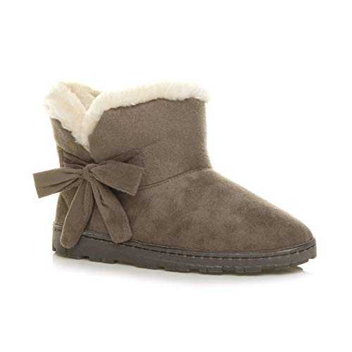 AJVANI flat pull on comfort fur lined winter warm ankle boots slippers indoor booties size 6 39 Mocha Taupe