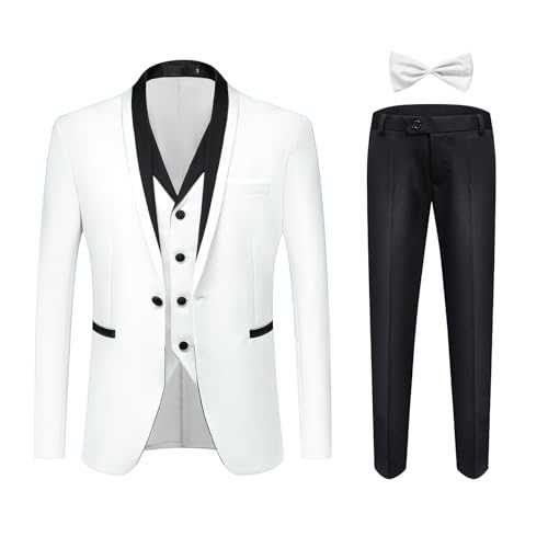 Allthemen Mens Suits 3 Piece Dress Suits 1 Button Business Suit Slim Fit Suits Solid Color Classic Suit Blazer Waistcoat Trousers Bow Tie