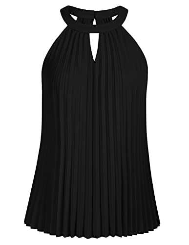 GRACE KARIN Women Casual Pleated Halter Neck Tops Sleeveless Hollowed-out Front Cami Shirt with Belt