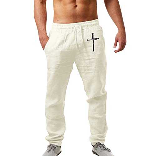 NNGOTD Mens Linen Casual Pants with Pockets Drawstring Casual Cropped Trousers Lightweight Loose Beach Yoga Pants with Pockets Trousers for Men Casual Jogging Bottoms for Men UK Open Hem