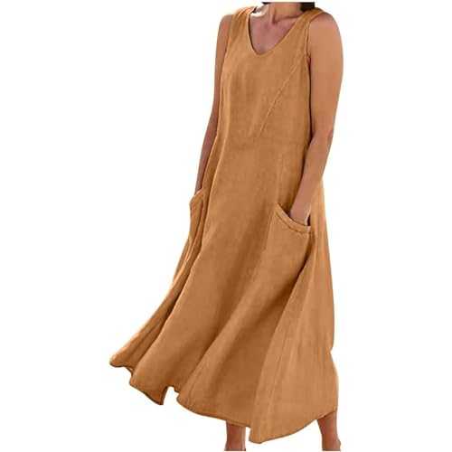 Women Casual Solid Dress Round V Neck Sleeveless Pocket Splice Loose Dress Plus Size Dresses for Women Bridesmaid Summer, Leisure, Comfortable, Relaxed,Sexy,Tank Top