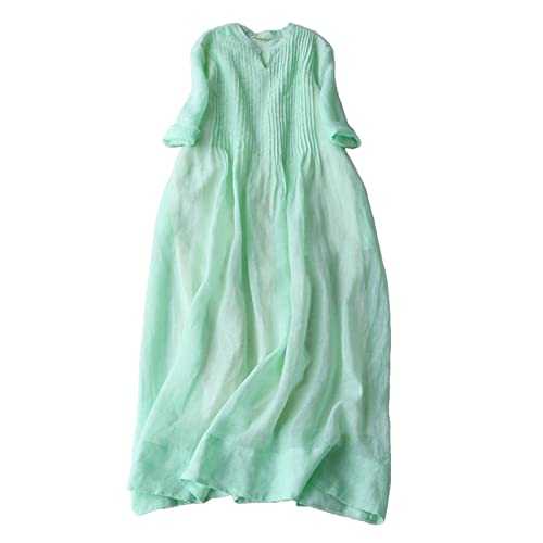 Summer Dress for Women UK Clearance Cotton Linen Dress Embroidery Floral Dress Solid V Neck Floaty Dress Short Sleeve Double Crochet Tunic Dress Ladies Holiday Beach Dress Dark