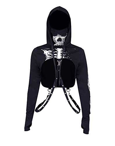 DINGJIUYAN Y2k Emo Crop Tops Women Gothic Halloween Steampunk Alt Hoodies Goth Clothes for Teen Girl