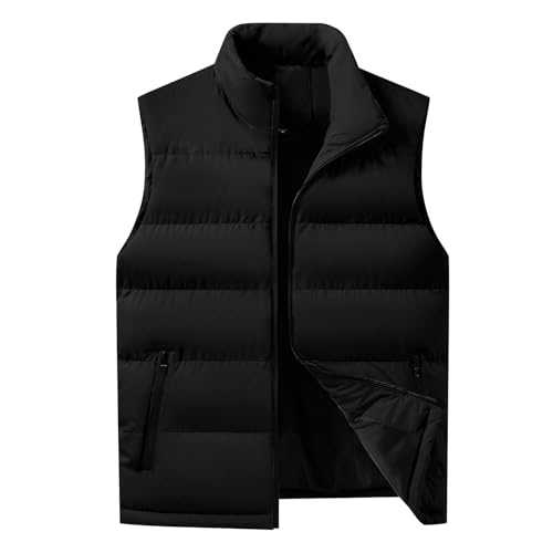 Women's Gilets UK Winter Warm Down Jacket Thicked Sleeveless Quilted Vest Fashion Causal Puffer Coat Cozy Thermal Waistcoat Solid Color Full Zip Outwear Men Women Unisex Down Gilets