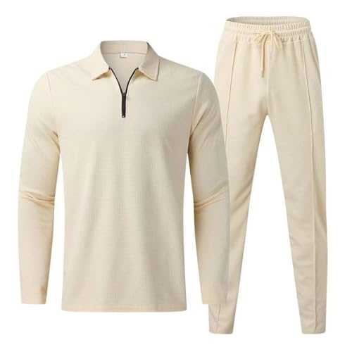 RLEHJN Tracksuit Mens Full Set UK Sale Clearance 2 Piece Solid Color Waffle Sweatshirts and Joggers Tracksuit Lapel Collar 1/4 Zip Tops Jogging Bottoms Gym Casual Exercise Running Sport Lounge Wear