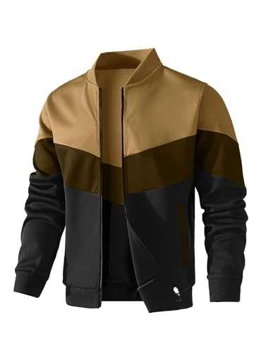 HYPESTFIT Mens Lightweight Jacket Casual Bomber Jacket Color Block Varsity Coat