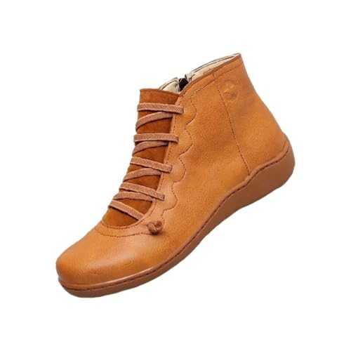 Ankle Boots for Women UK Clearance,Casual Leather Retro Lace-up Boots,Side Zipper Round Toe Shoe Boots,Arch Support Low Heel Short Booties,Soft Sole Orthopedic Dog Boots Outdoor Shoes