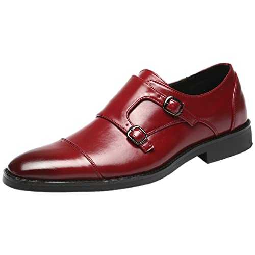 Men's Smart Monk Brogues Genuine Leather Wooden Heel Formal Dress Shoes