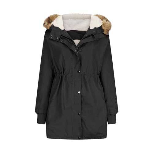 Women's Winter Coats Clearance Sherpa Lined Warm Heavy Jackets Thickened Windproof Outerwear with Fur Hood Parkas Jacket Mid Length Puffer Down Padded Coat Quilted Faux Fur Trim Overcoat