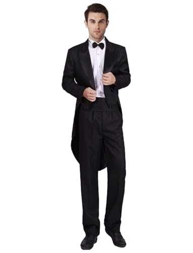 Yaflonjaa Men's Double Breasted Buttons Suit 2-Piece Peak Lapel Tailcoat Jacket Trousers for Formal Banquet Prom