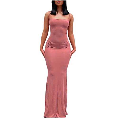 Women's Spaghetti Strap Backless Bodycon Maxi Dress Sleeveless Low Cut Cami Long Dress Club Party Dress Elegant Slim Fit Bodycon Dresses Summer Tunic Dress Party Cocktail Clubwear Wrap Dresses