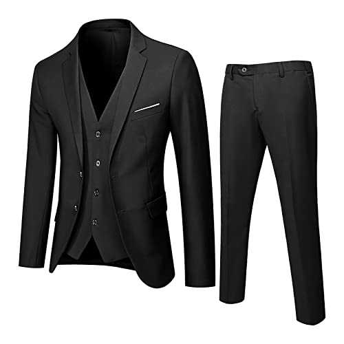 MVTEX Mens Work Suits 3 Pieces Slim Fit Suit Two Button Business Prom Formal Suit Blazers Jackets Vests Pants Set S-6XL